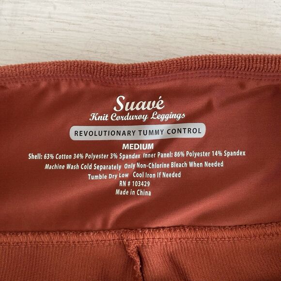 Suave Leggings Womens Medium Rust Knit Corduroy Stretch Tummy Control Pants - Picture 7 of 7